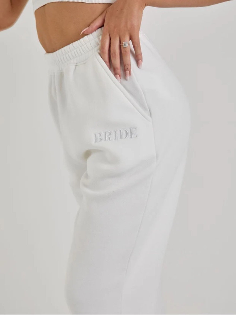 White "BRIDE" Embroidered Jogger Pants